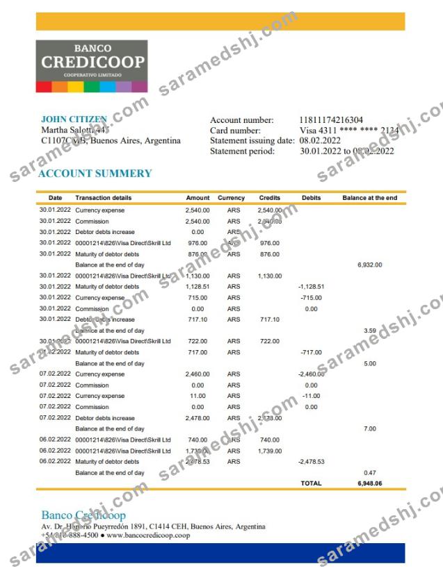 Argentina Banco Credicoop bank statement xls
